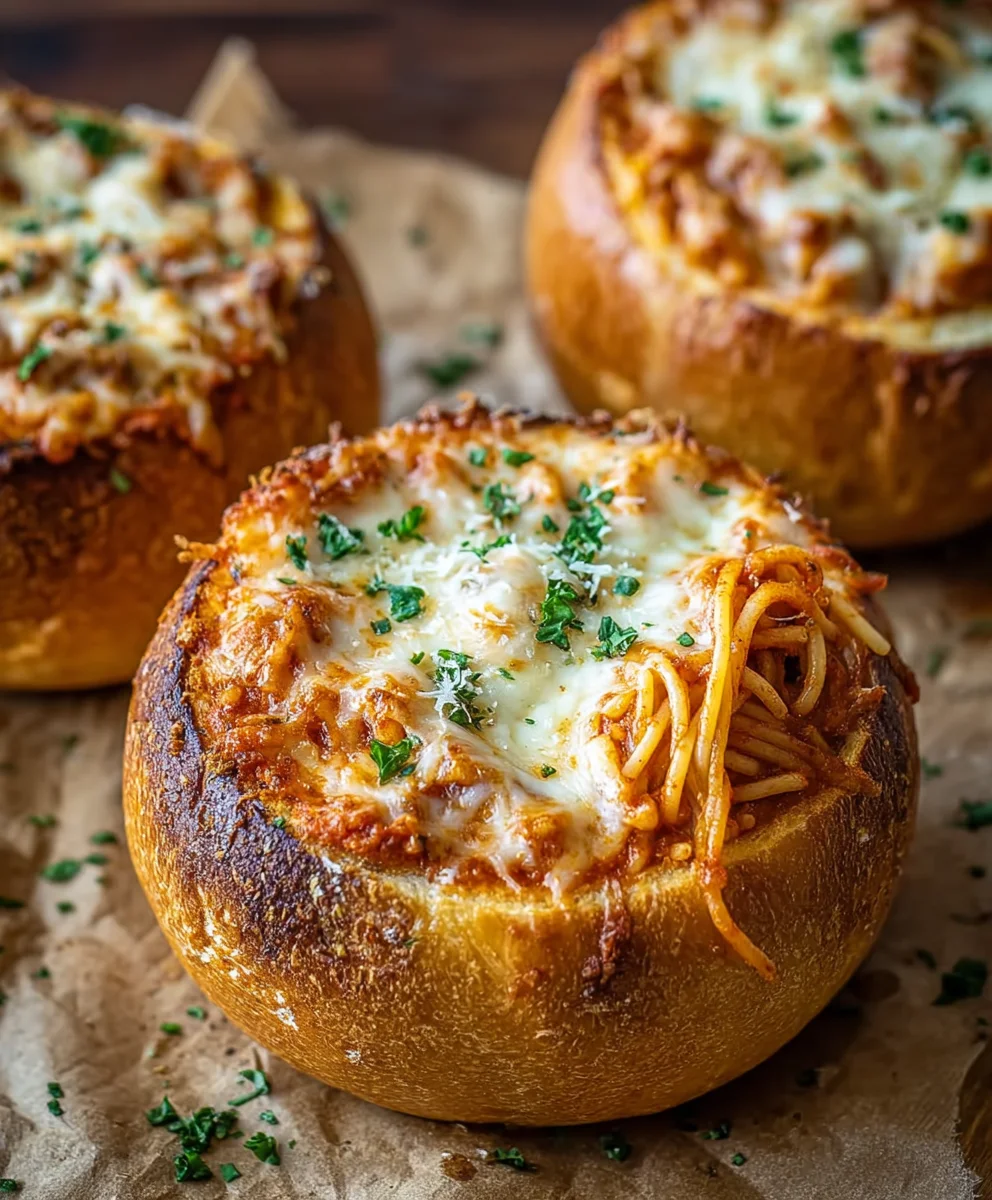 Spaghetti Garlic Bread Bowls- Delicious & Easy Recipe