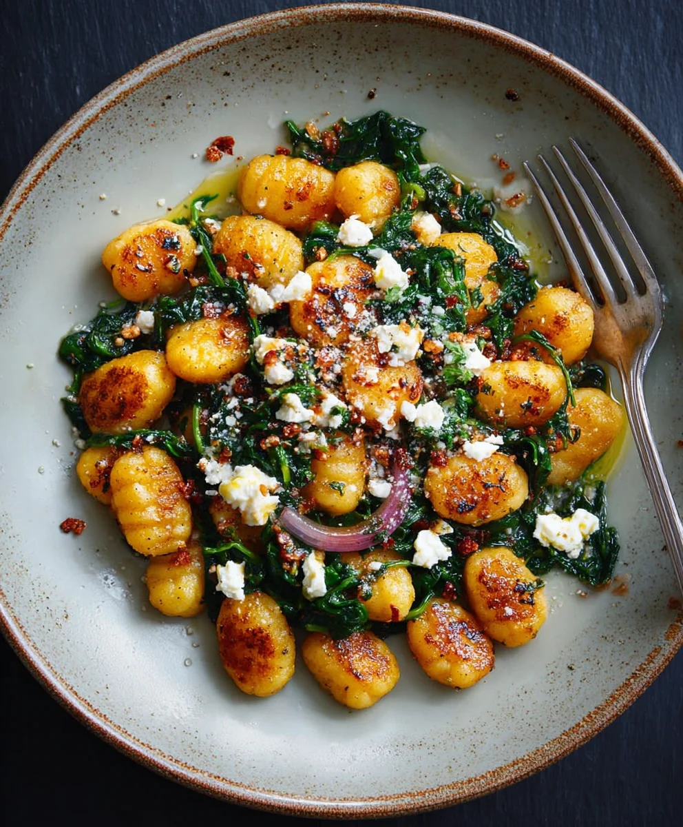 Crispy Gnocchi with Spinach Feta Recipe