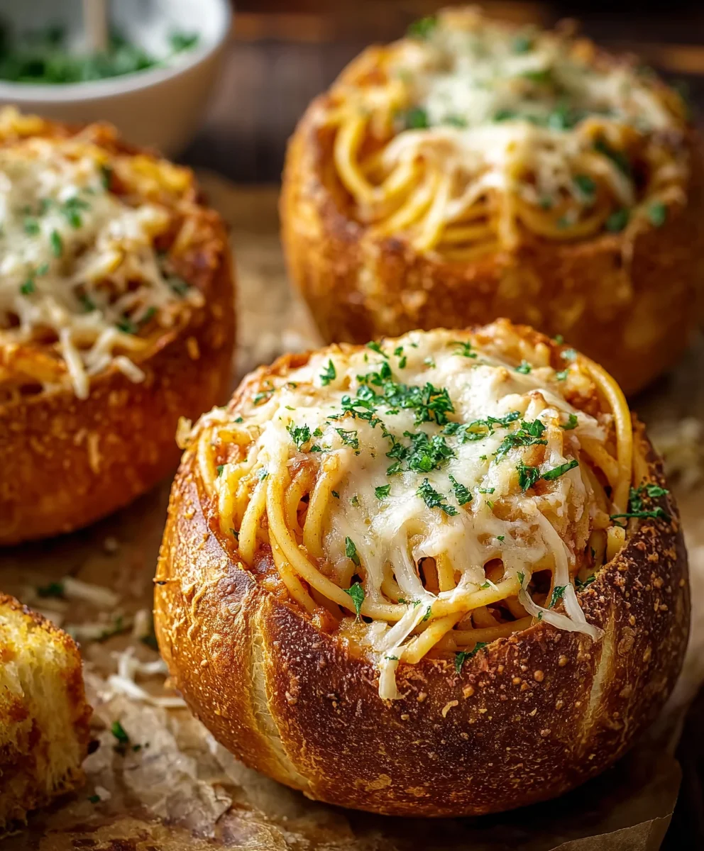 Spaghetti Garlic Bread Bowls- Delicious & Easy Recipe