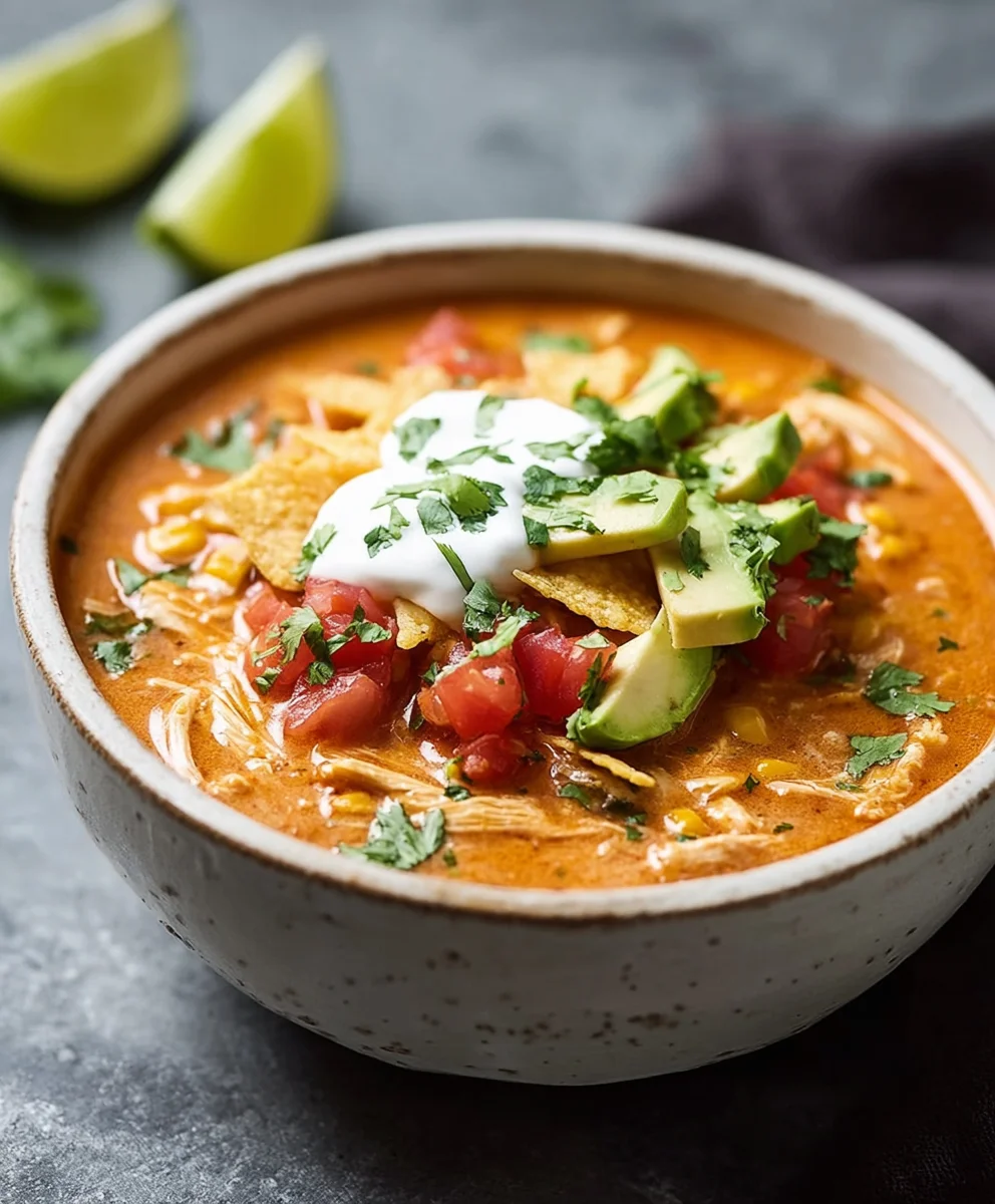 Creamy Chicken Enchilada Soup- Easy & Delicious Recipe