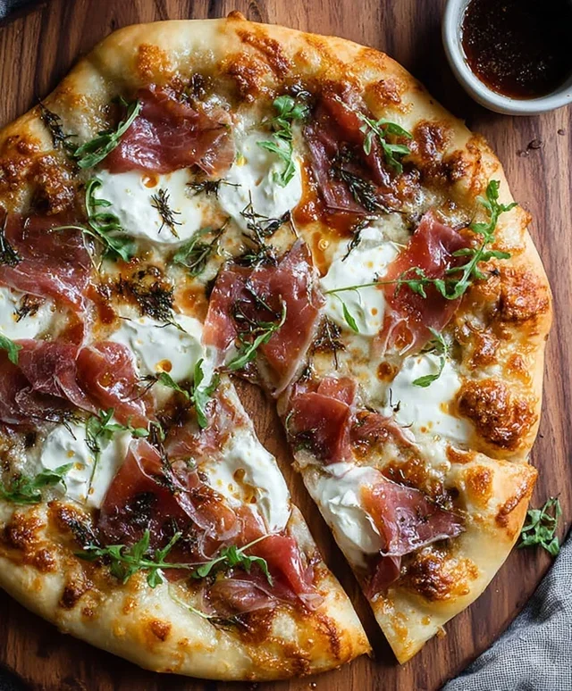 White Pizza with Beef Beef Prosciutto & Hot Honey