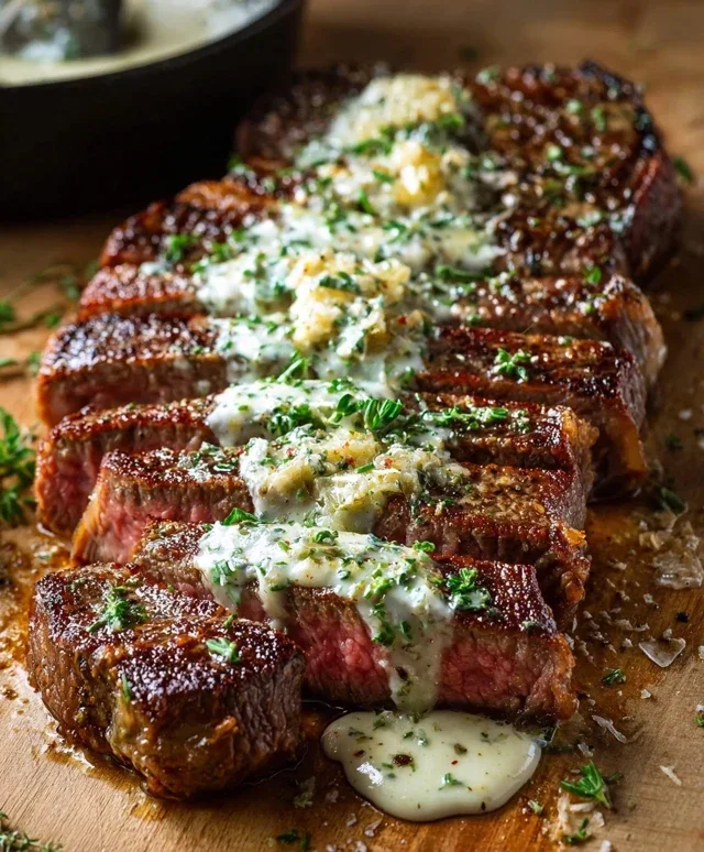 Garlic Butter Steak With Parmesan Cream Sauce
