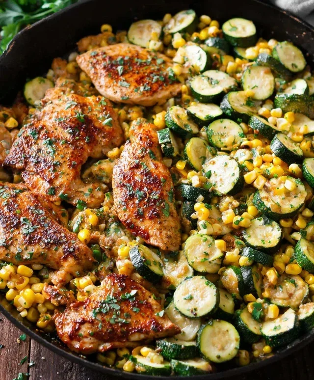 Garlic Butter Chicken with Zucchini and Corn - One-Pan, 30-Minute Meal