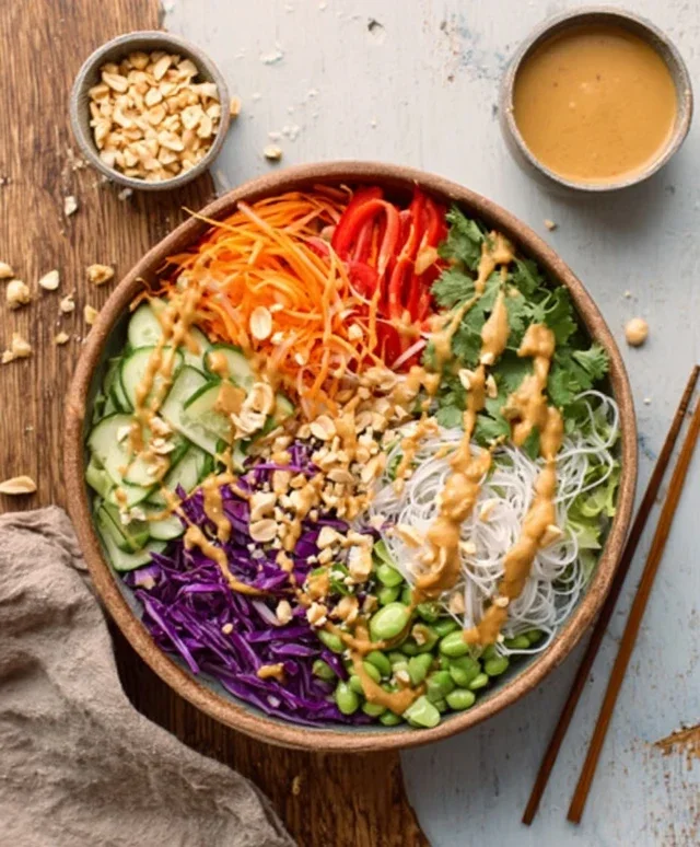 Spring Roll Salad with Peanut Dressing, gluten-free