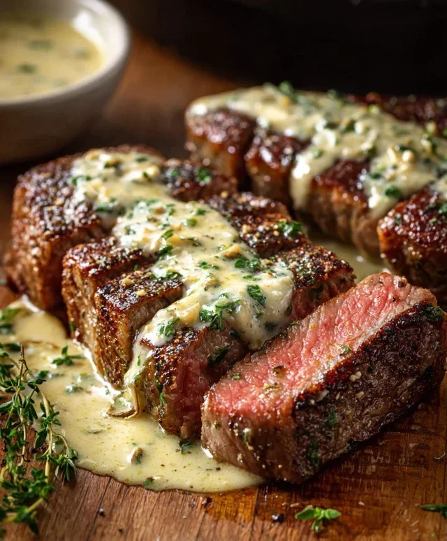 Garlic Butter Steak With Parmesan Cream Sauce