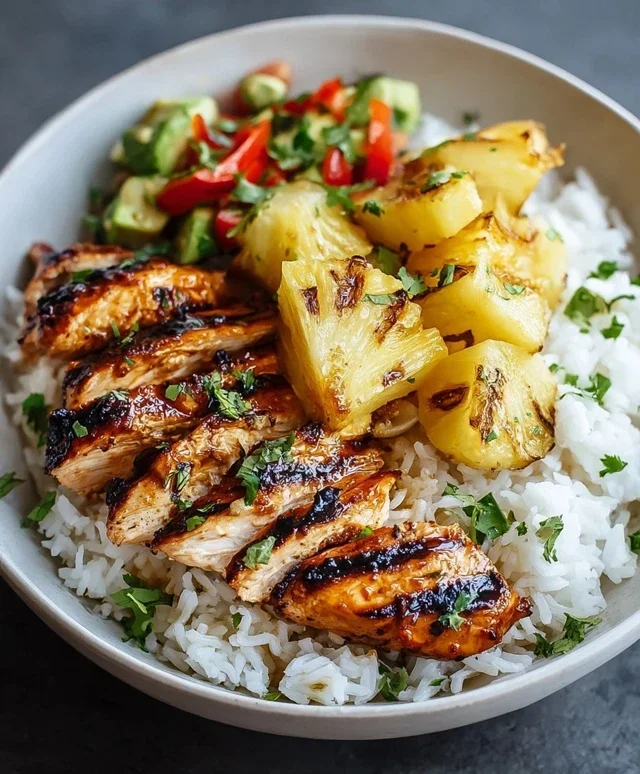 Grilled Chicken and Pineapple Bowls with Coconut Rice