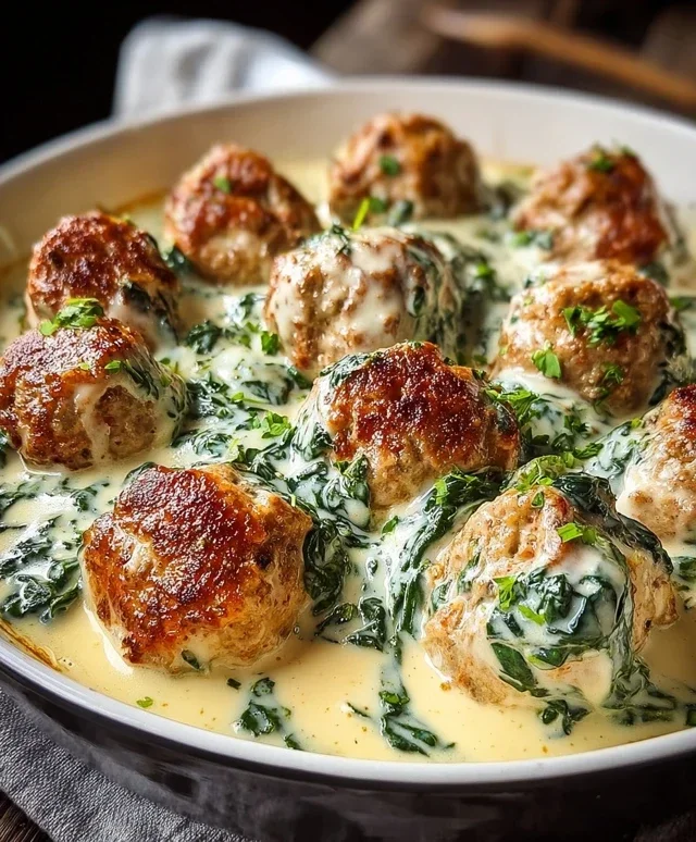 Southern Style Baked Chicken Ricotta Meatballs with Spinach Alfredo