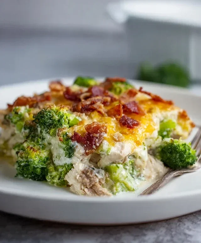 Creamy Low Carb Chicken Casserole with Broccoli and Beef Beef Bacon