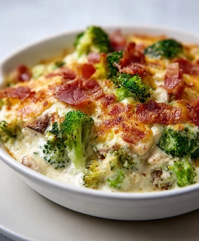 Creamy Low Carb Chicken Casserole with Broccoli and Beef Beef Bacon