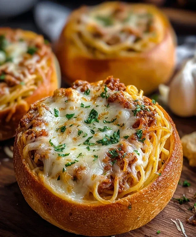 Spaghetti Garlic Bread Bowls