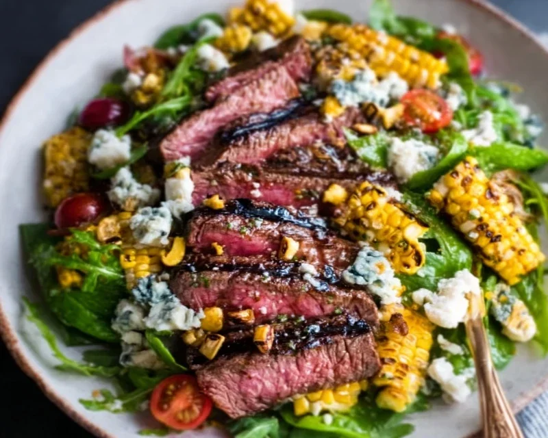 Balsamic Steak Gorgonzola Salad with Grilled Corn