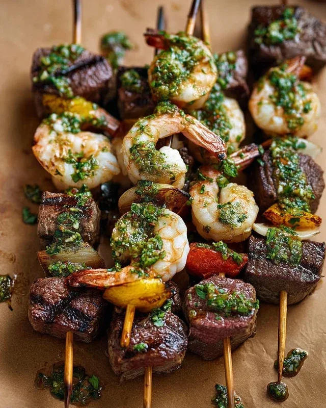 Surf and Turf Kabobs with Chimichurri Sauce