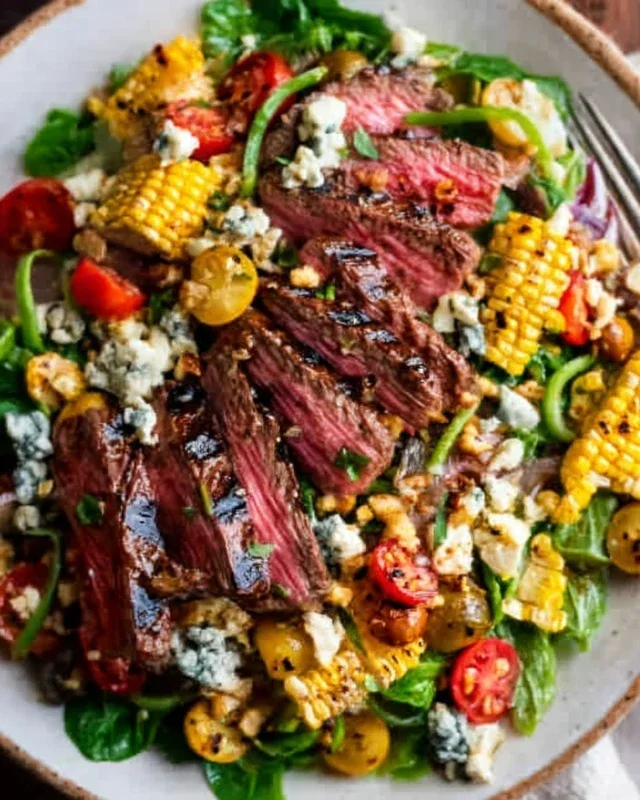 Balsamic Steak Gorgonzola Salad with Grilled Corn