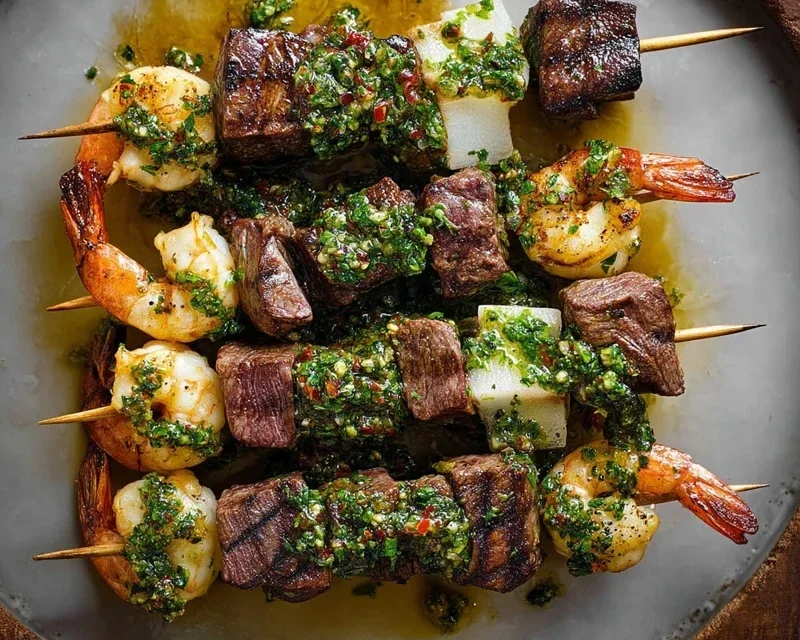 Surf and Turf Kabobs with Chimichurri Sauce
