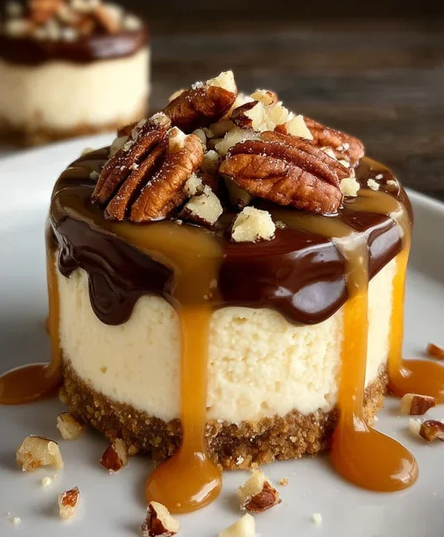 No Bake Turtle Mini Cheesecakes