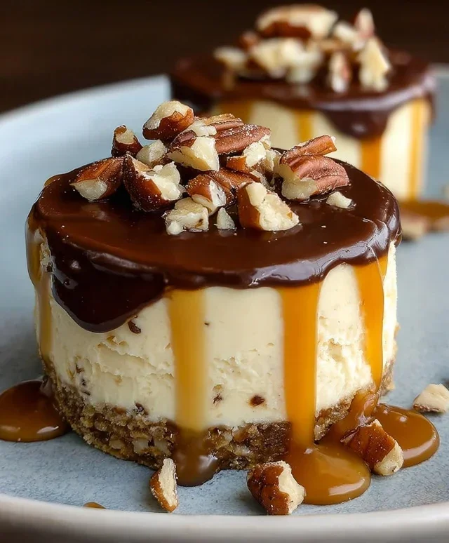 No Bake Turtle Mini Cheesecakes