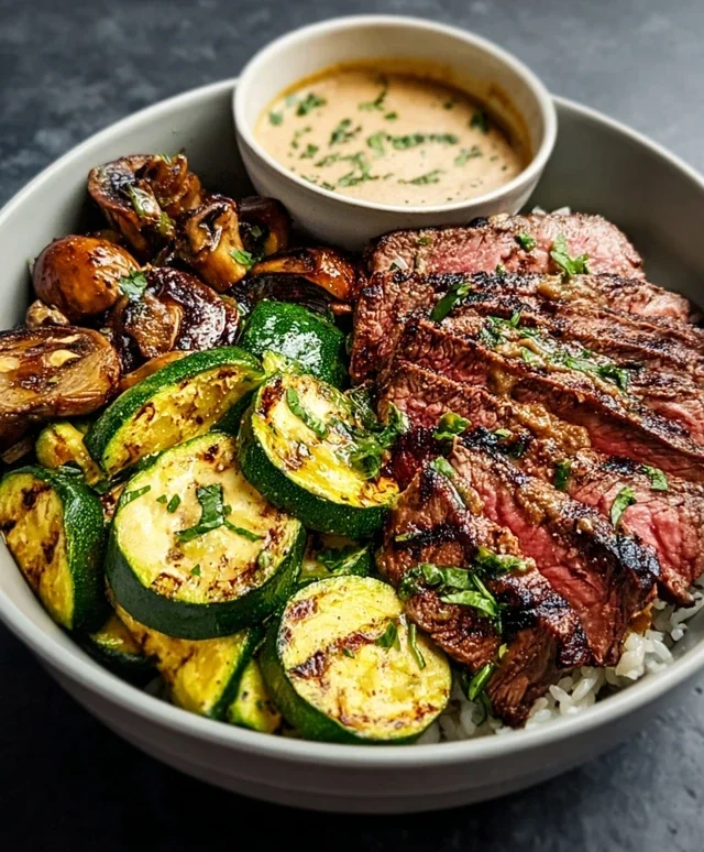 Grilled Steak Bowl with Sauce & Grilled Zucchini Bliss