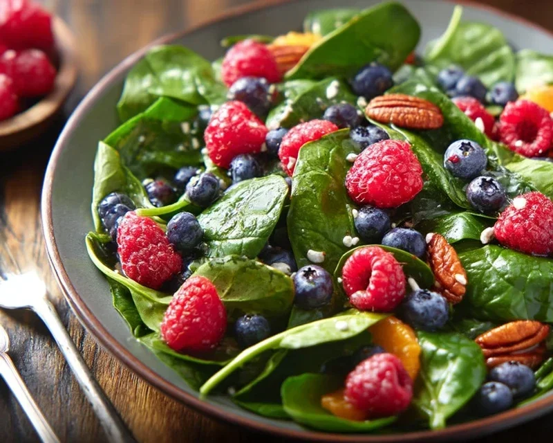 Berry Spinach Salad with Blueberries and Raspberries
