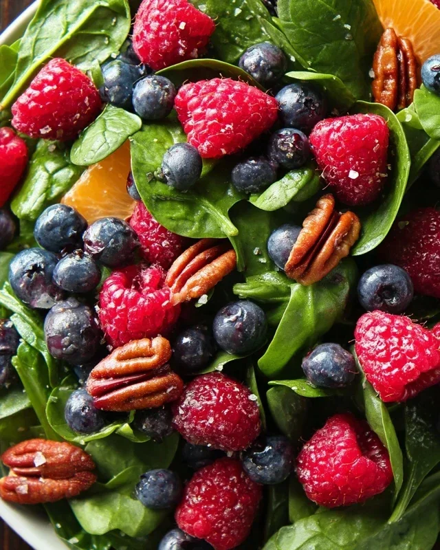 Berry Spinach Salad with Blueberries and Raspberries