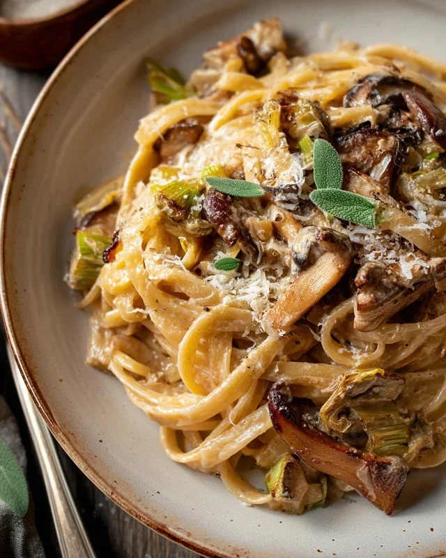 Caramelized Leek and Mushroom Gruyere Pasta