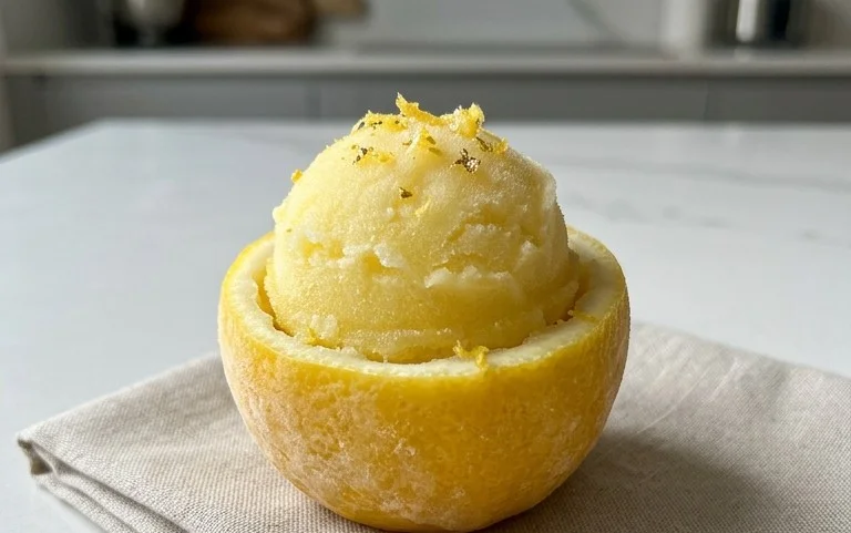 Sorbetto di Limone Dressed Up in a Frozen Lemon Shell