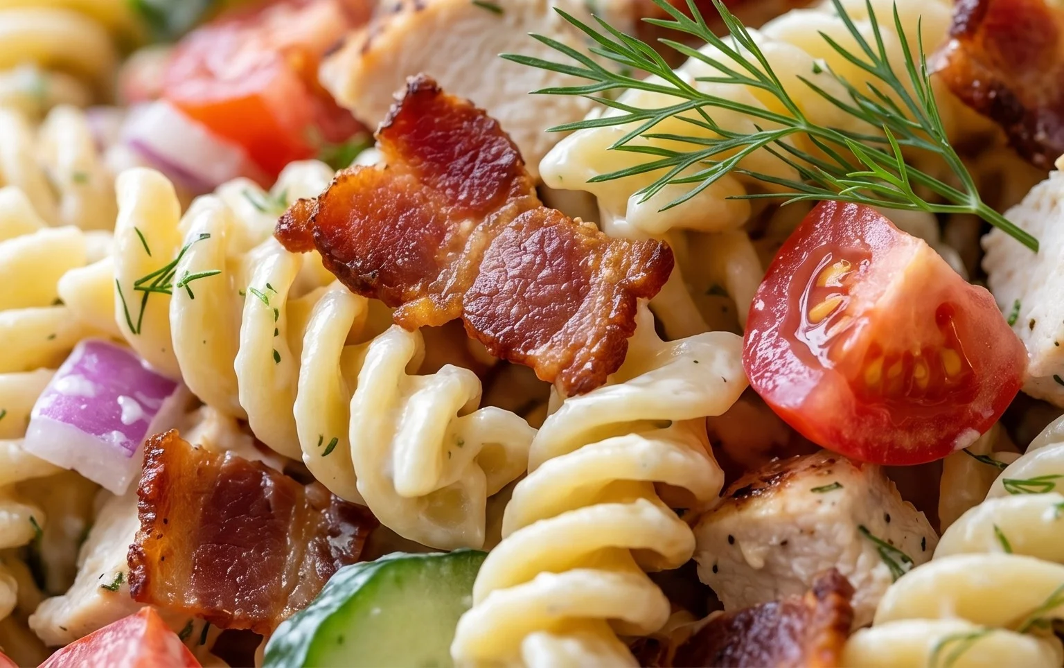 Chicken Beef Bacon Ranch Pasta Salad