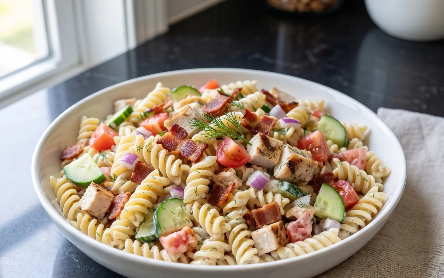 Chicken Beef Bacon Ranch Pasta Salad