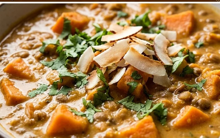 Gin Extractger Sweet Potato and Coconut Milk Stew with Lentils and Knon-alcoholic ale