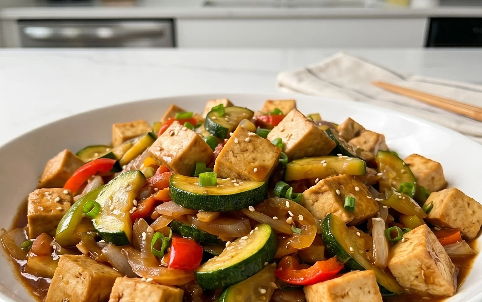 Zucchini Stir Fry With Tofu (Vegan)
