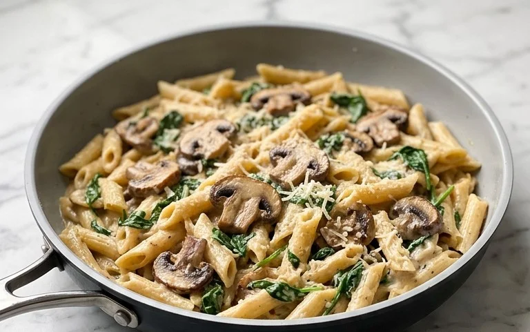 Parmesan Spinach Mushroom Pasta Skillet