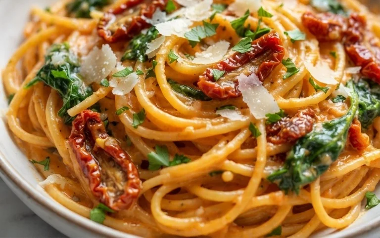 Spaghetti & Spinach with Sun-Dried Tomato Cream Sauce