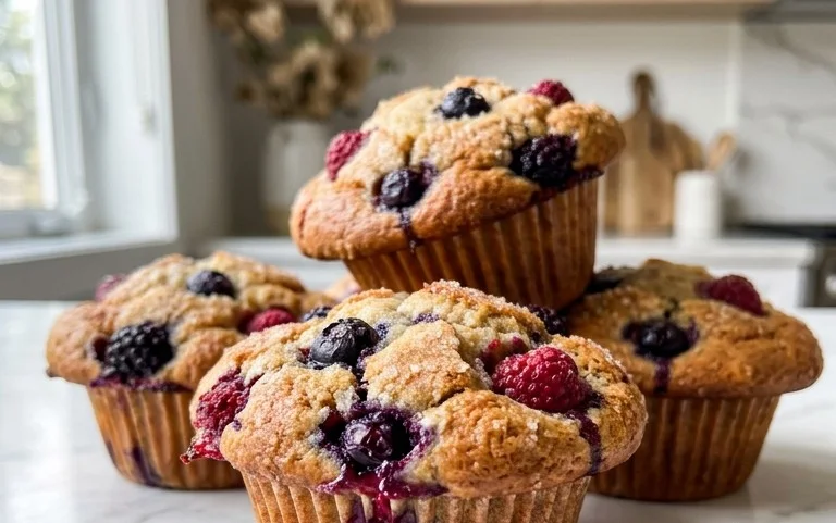 Bakery Style Mixed Berry Muffins | with Frozen Berries