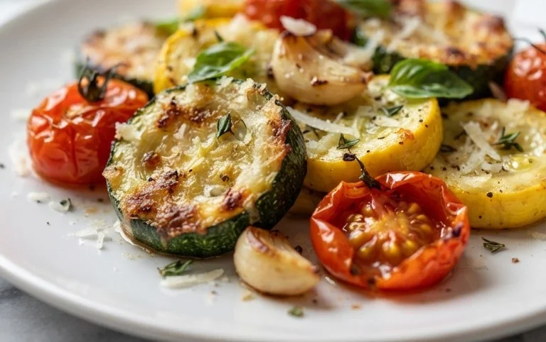 Roasted Garlic-Parmesan Zucchini, Squash and Tomatoes