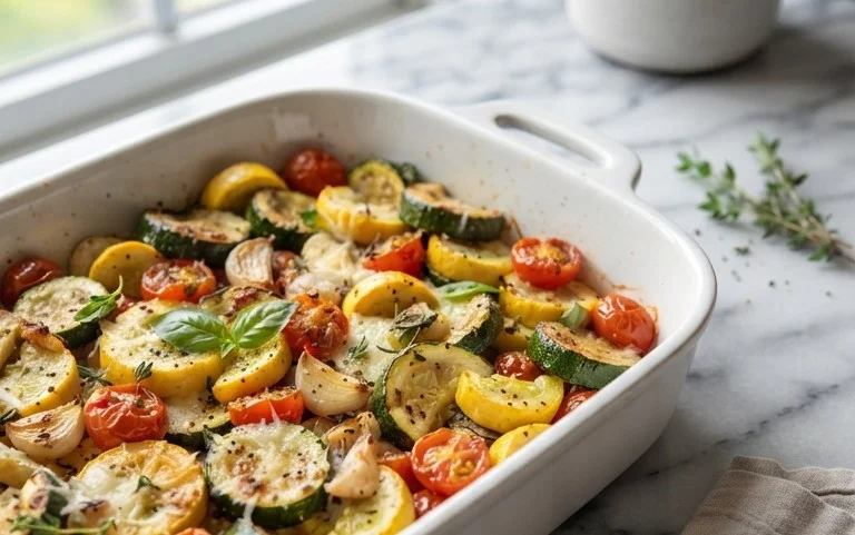 Roasted Garlic-Parmesan Zucchini, Squash and Tomatoes