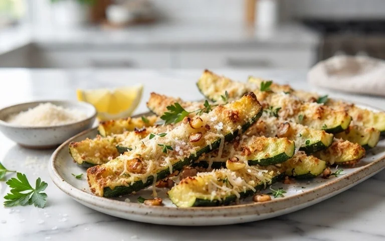 Irresistibly Crunchy Garlic Parmesan Roasted Zucchini