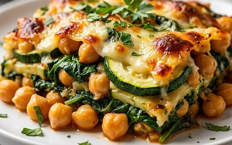 Spinach Zucchini Chickpea Bake